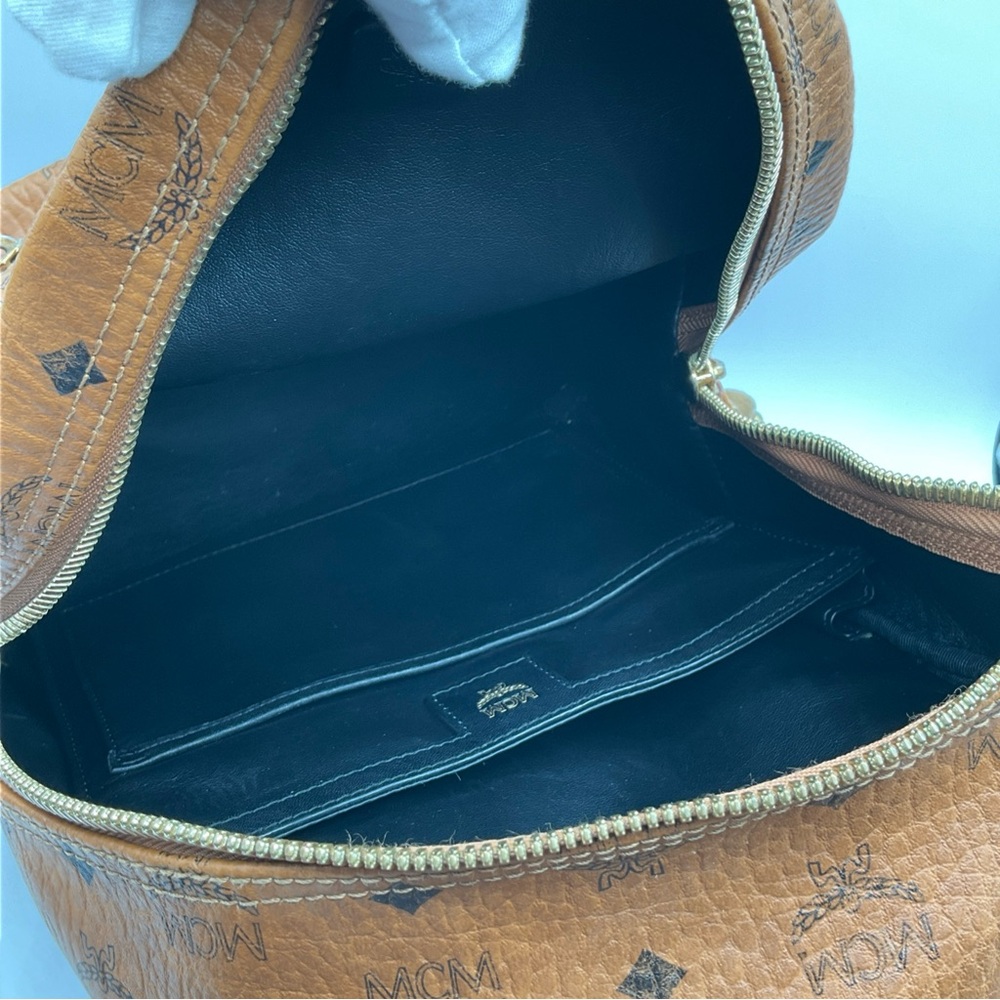 MCM Visetos Brown Cognac Monogram Gold Studded Leather Backpack - Picture 15 of 15